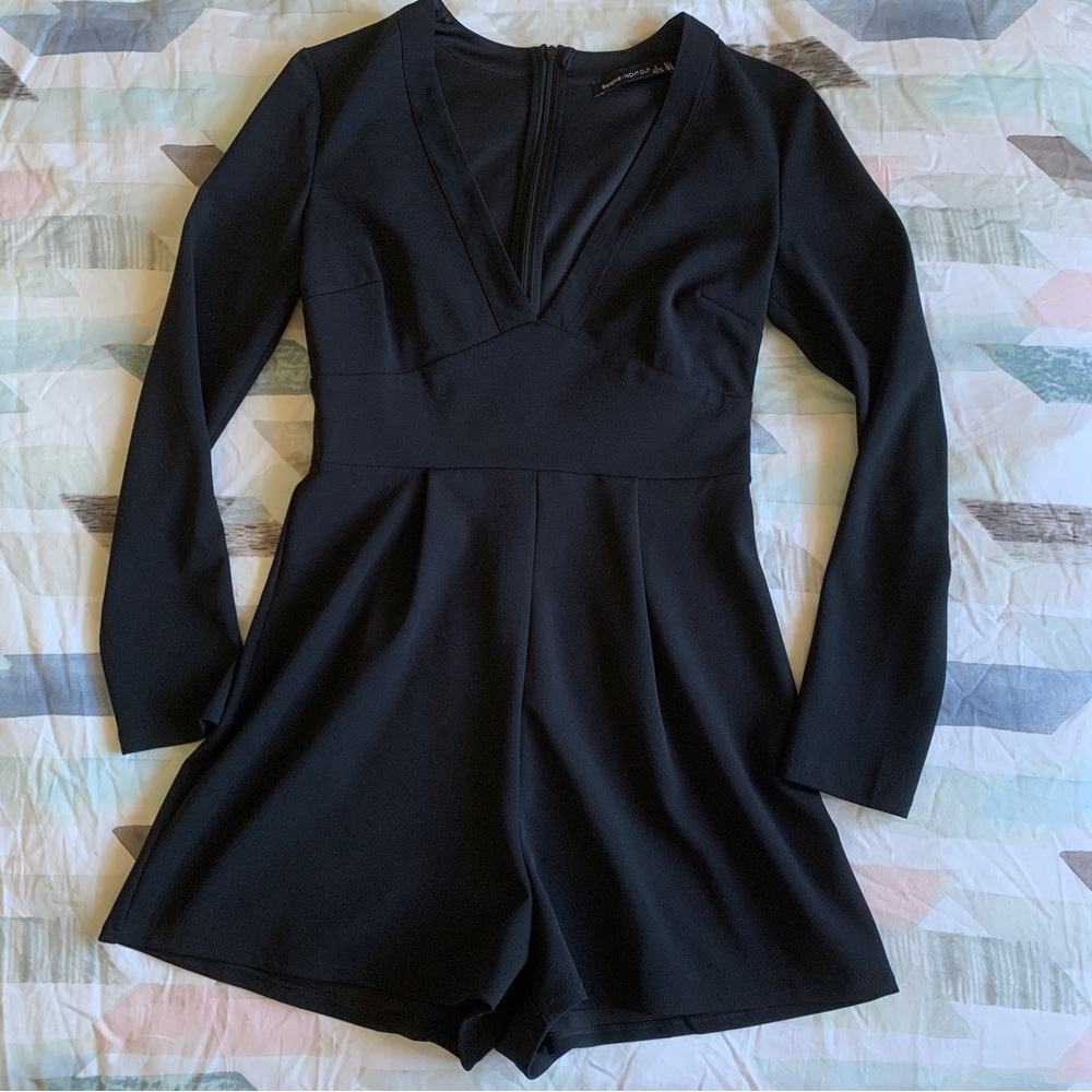 Black V-Neck Long Sleeve Jumpsuit romper